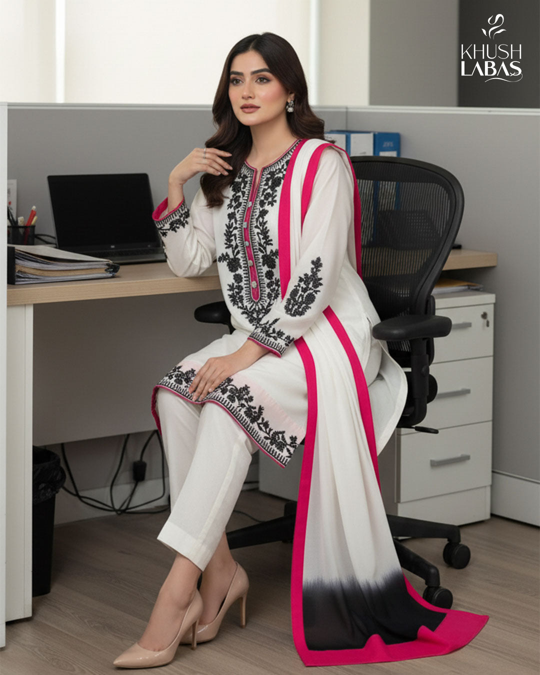 Festive Glow – Elegant Fusion Dress with Embellished Neckline