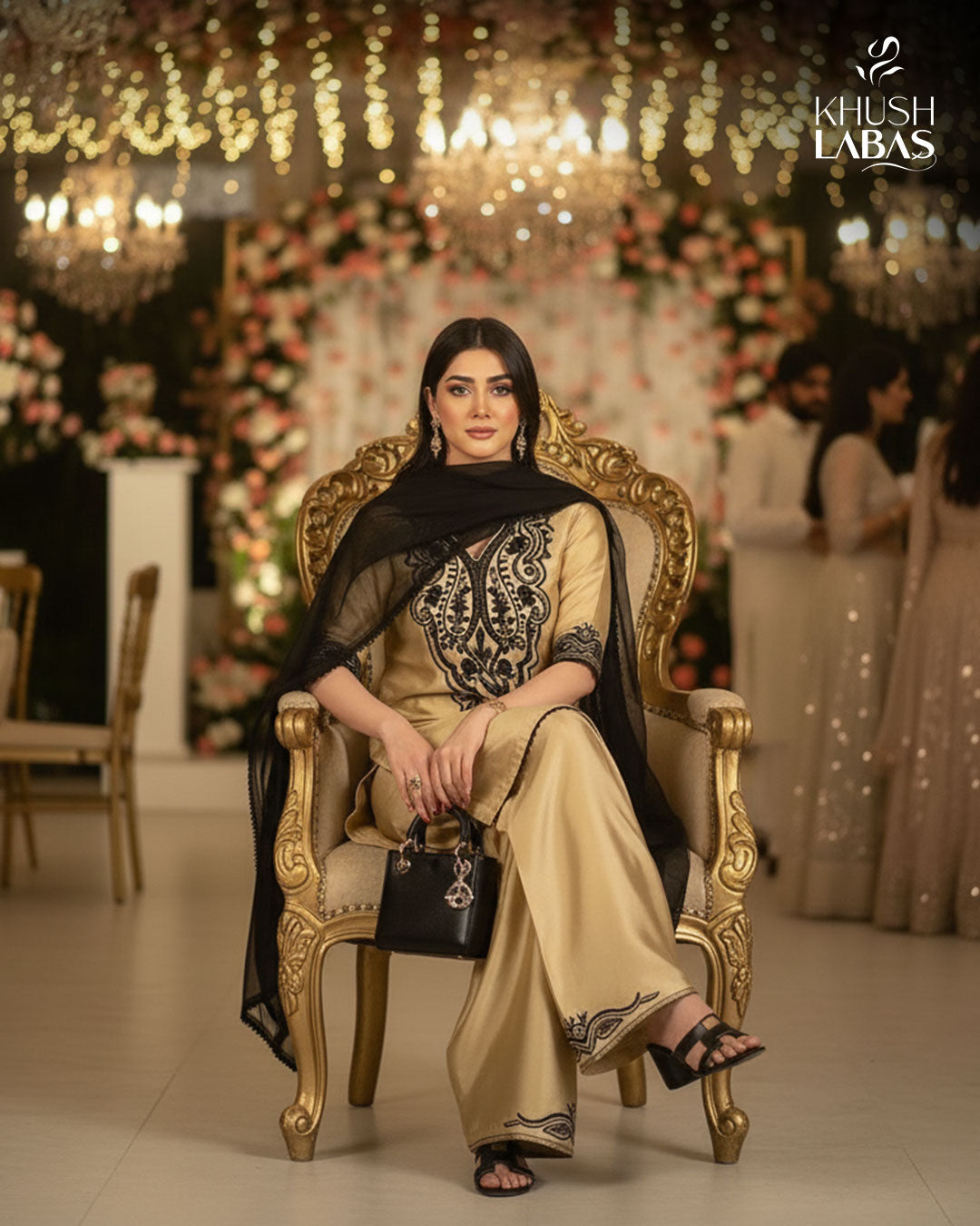 Golden Aura – Elegant Gold Outfit with Black Embroidery