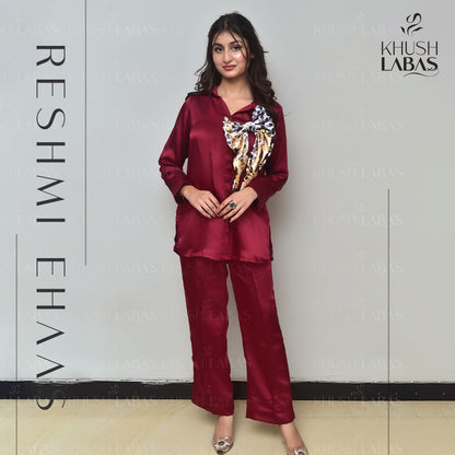 Maroon Soft silk Co-ord