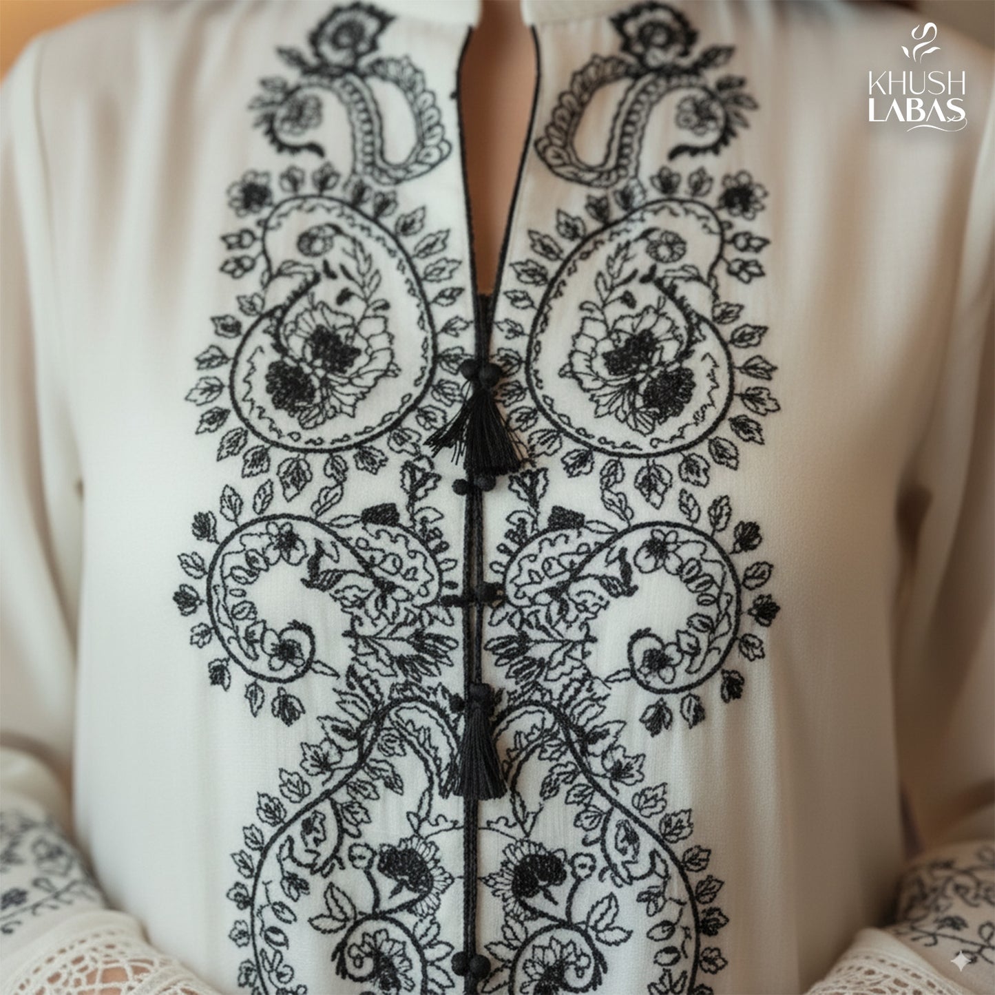 Khushbu-e-Bahar : An elegant two-piece suit featuring delicate floral embroidery