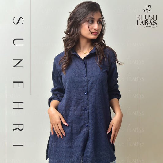 Blue Embroidered Cotton Shirt