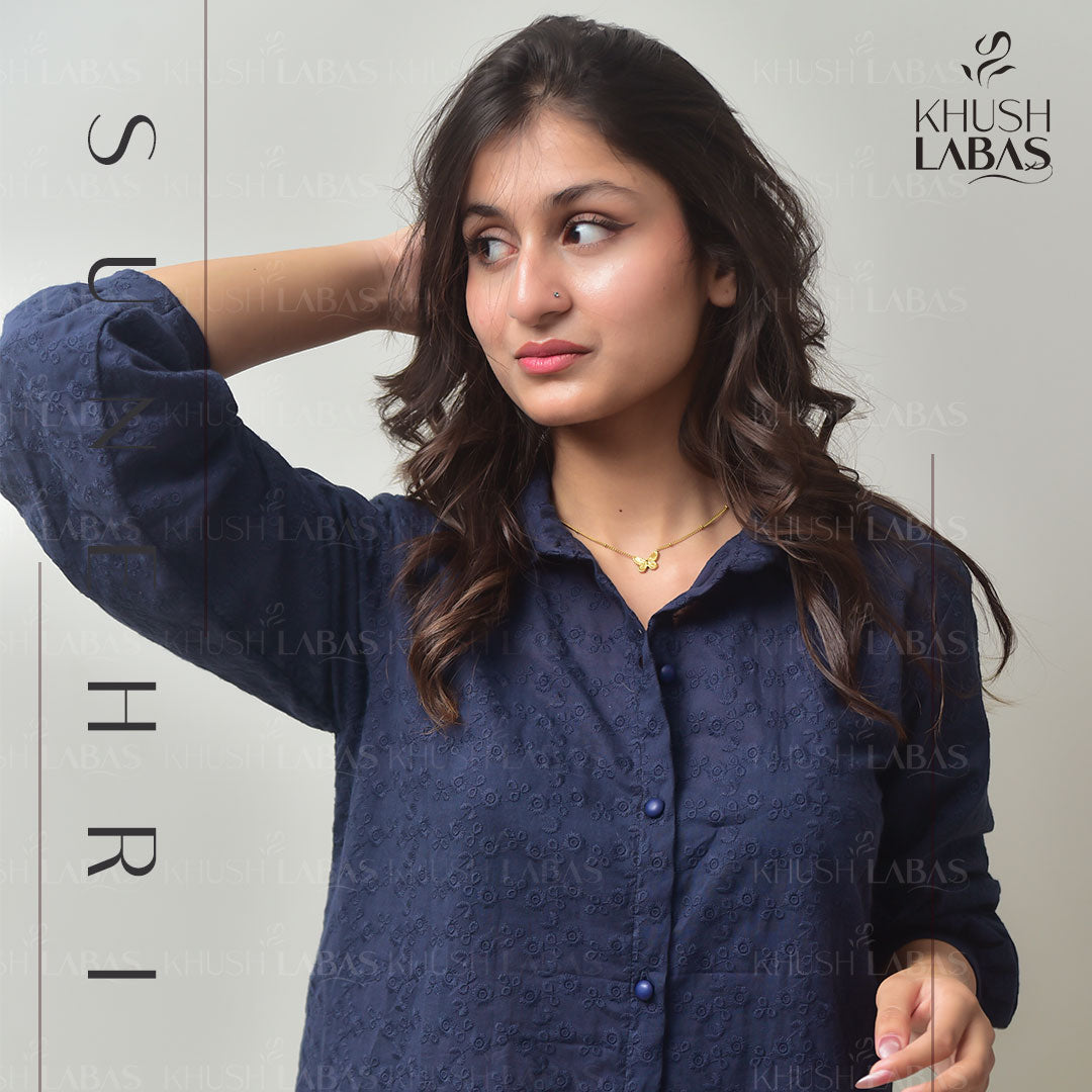 Blue Embroidered Cotton Shirt